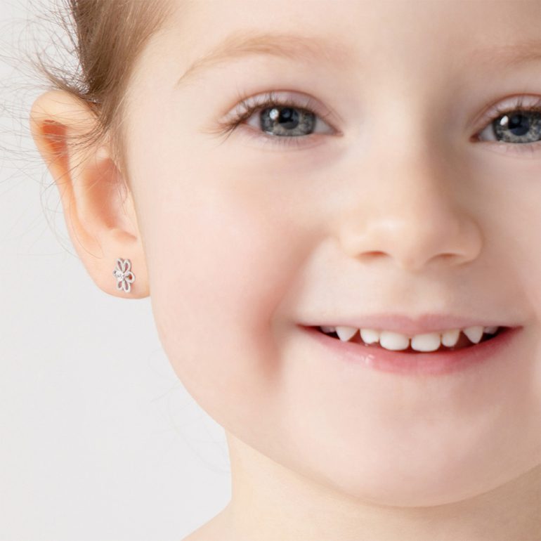 Sterling silver stud child earrings with cubic zirconia - flower