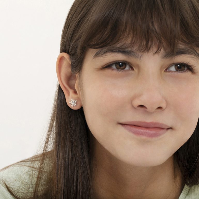 Sterling silver stud earrings for kids - snowflake