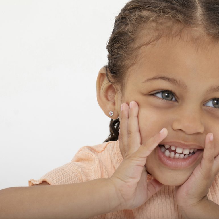 Yellow gold stud earrings for kids - flowers