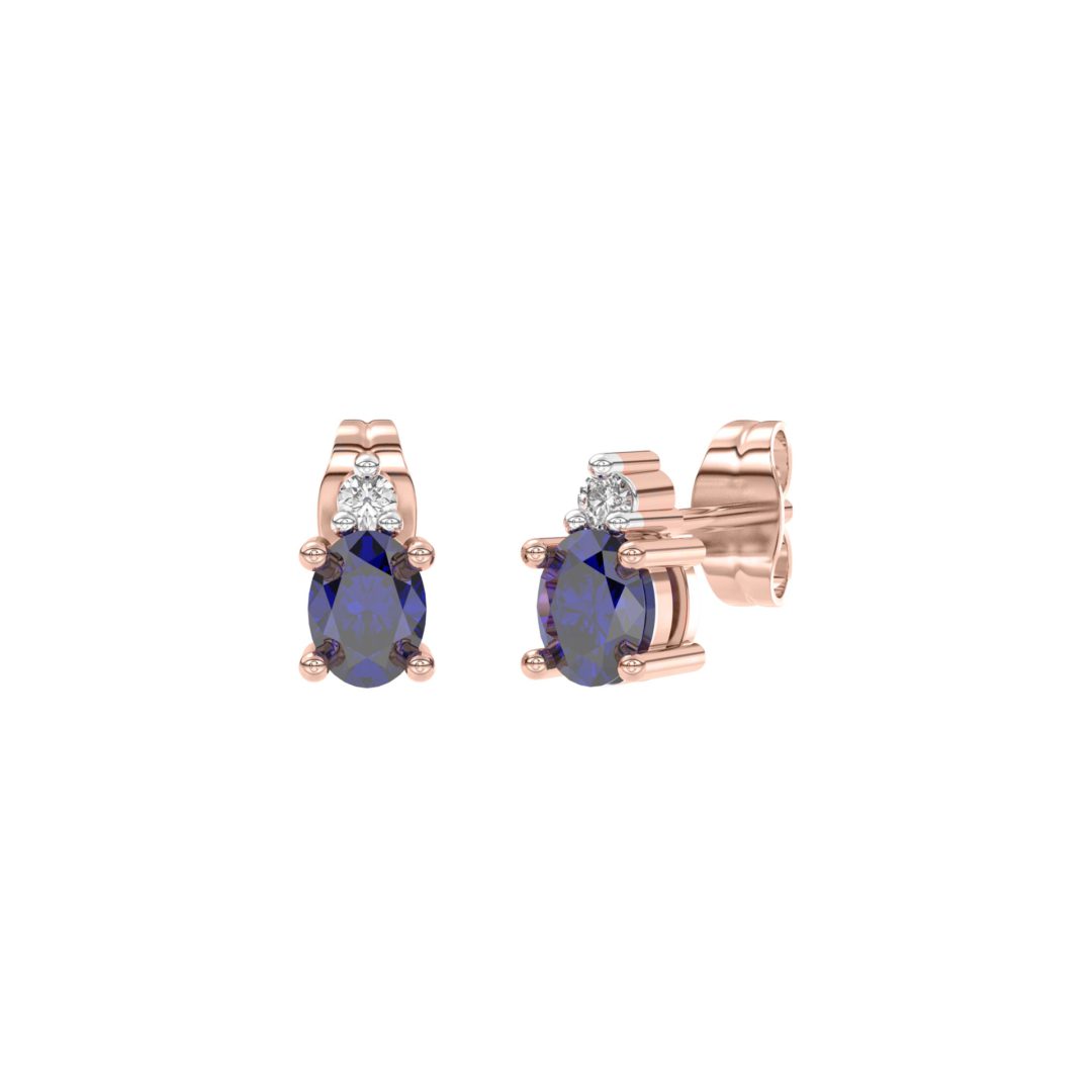 Rose gold stud earrings with sapphires and diamonds