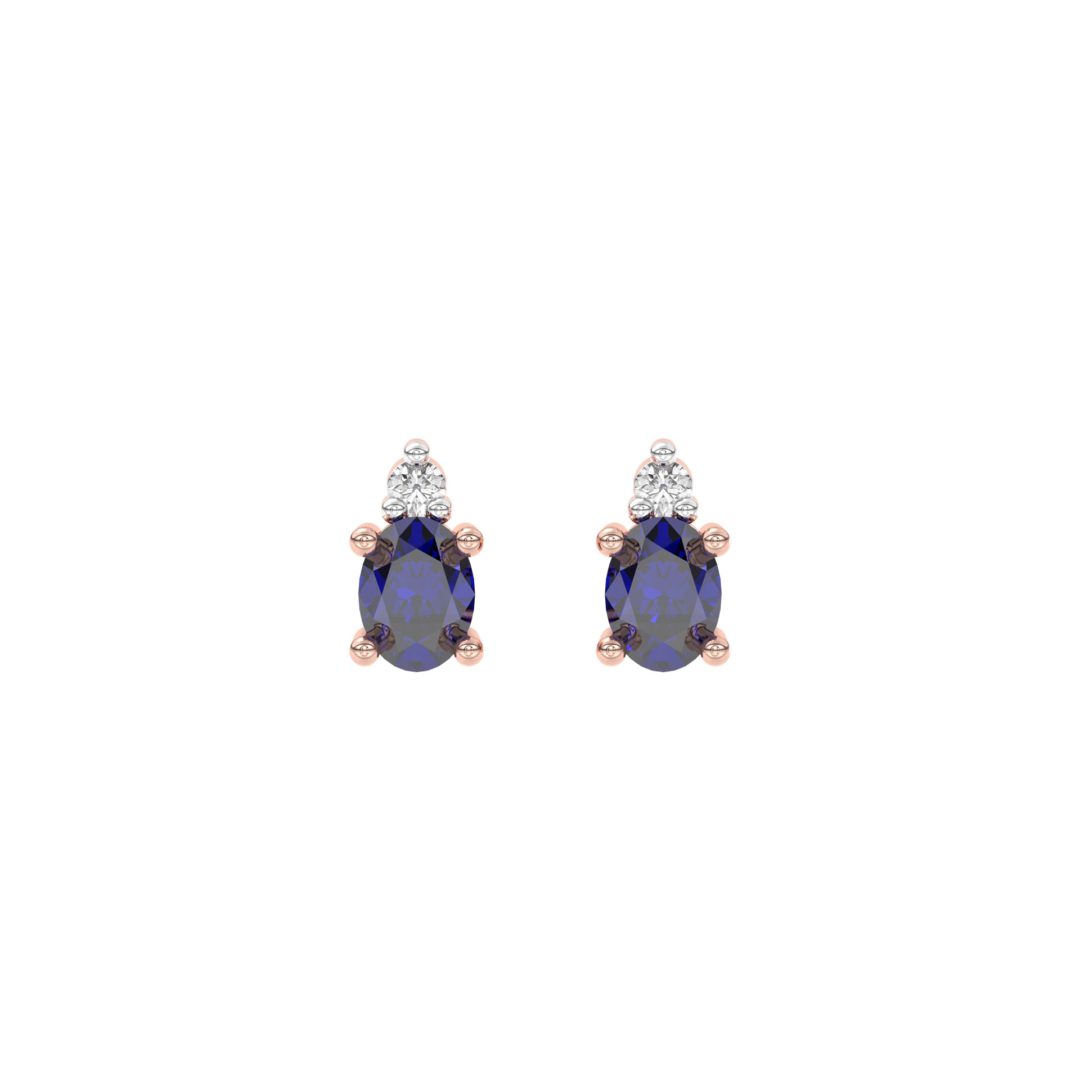 Rose gold stud earrings with sapphires and diamonds