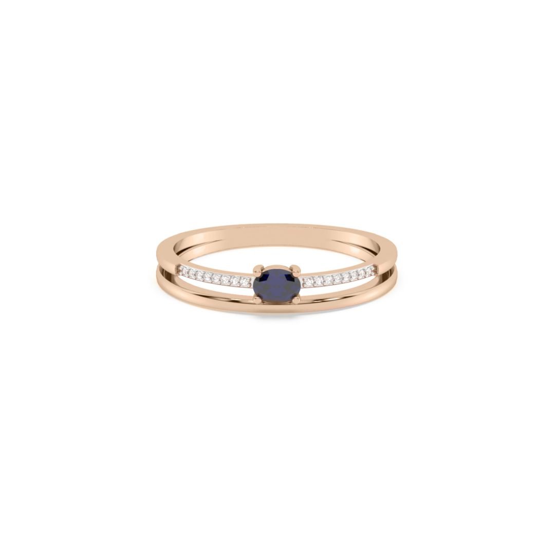 Rose gold ring with sapphire and diamonds