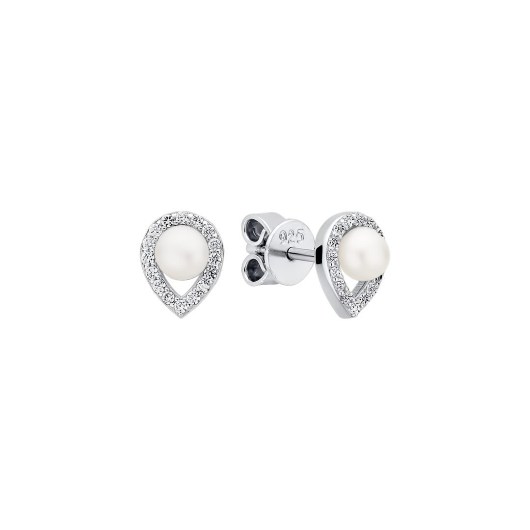 Sterling silver stud earrings with pearls and cubic zirconia