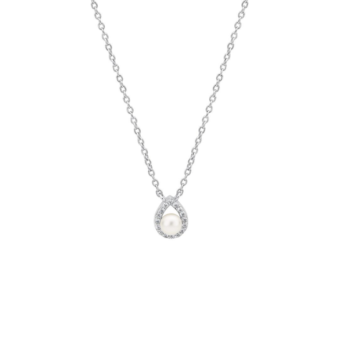 Sterling silver necklace with pearl and cubic zirconia