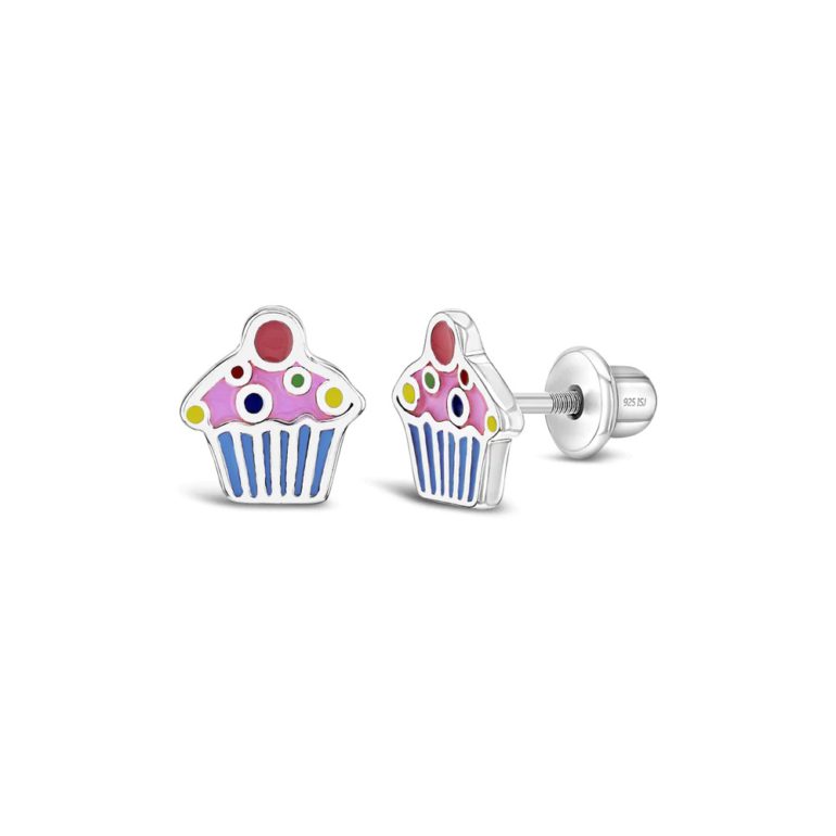 Sterling silver cherry on top cupcake child earrings