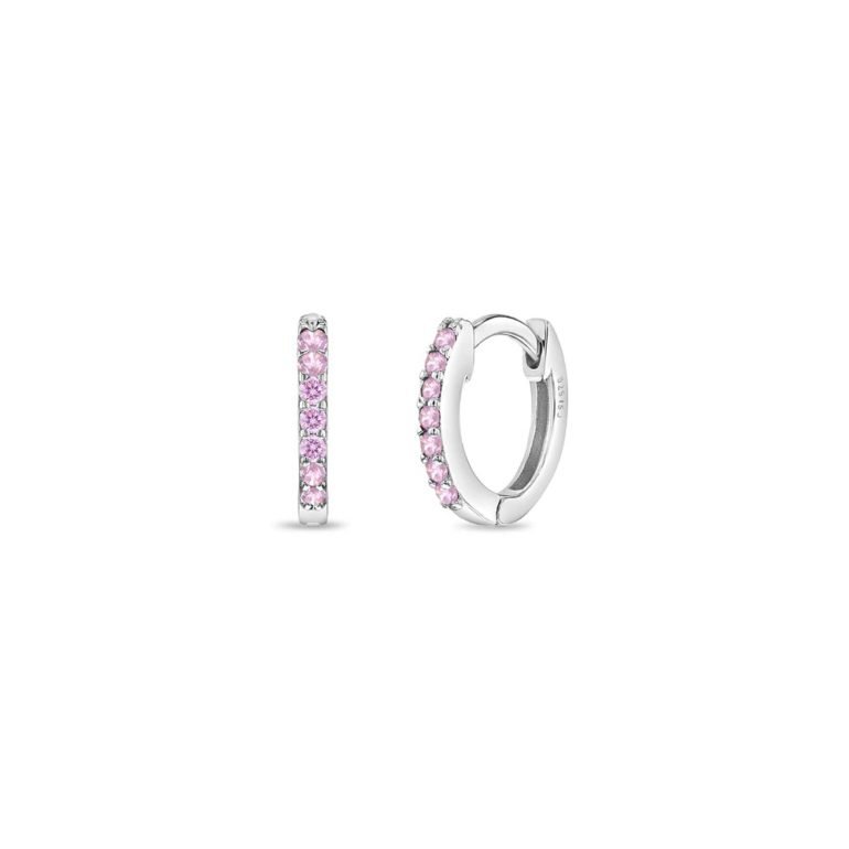 Sterling silver hoop earrings with pink cubic zirconia