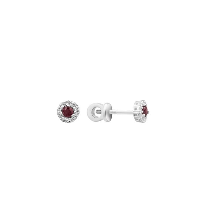 Sterling silver stud earrings with rubies and fianits