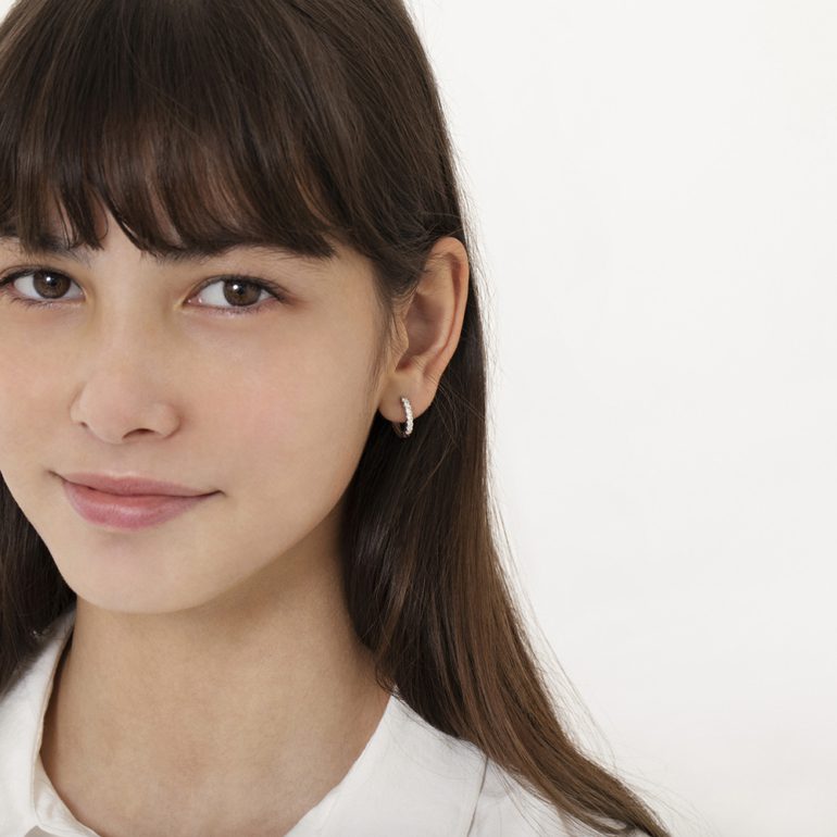 Sterling silver kids hoop earrings with cubic zirconia