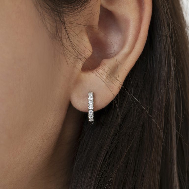 Sterling silver kids hoop earrings with cubic zirconia