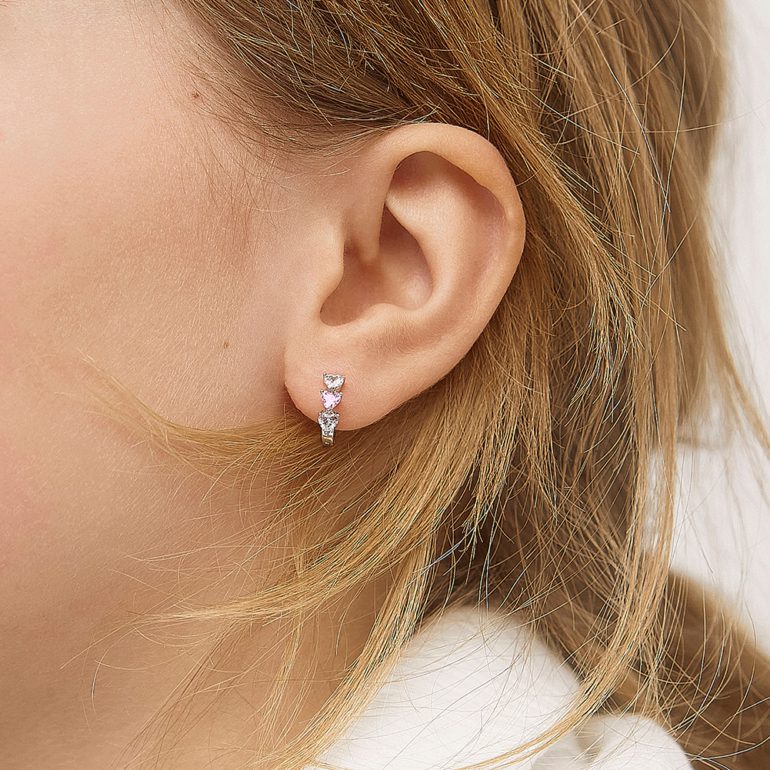Sterling silver kids hoop earrings with cubic zirconia