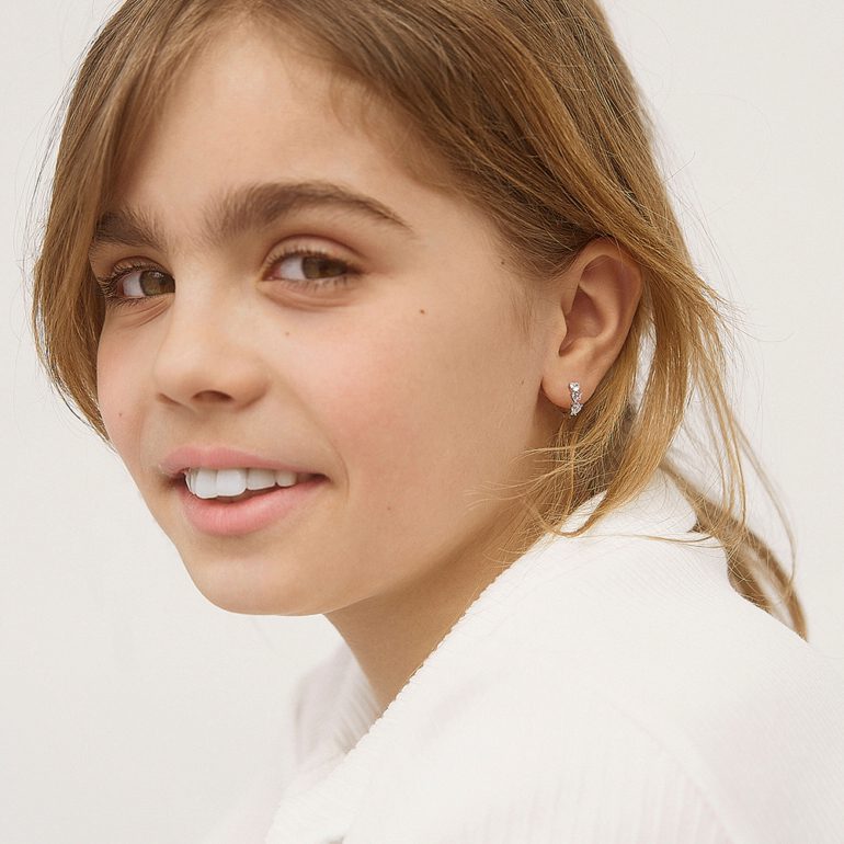 Sterling silver kids hoop earrings with cubic zirconia
