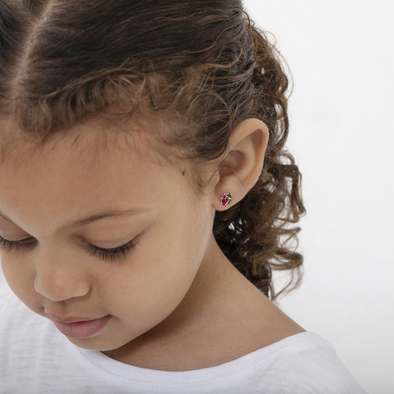 Sterling silver stud earrings for kids - ladybug