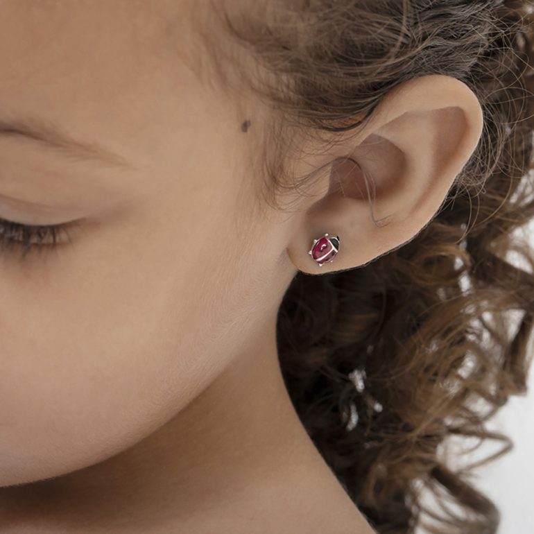 Sterling silver stud earrings for kids - ladybug