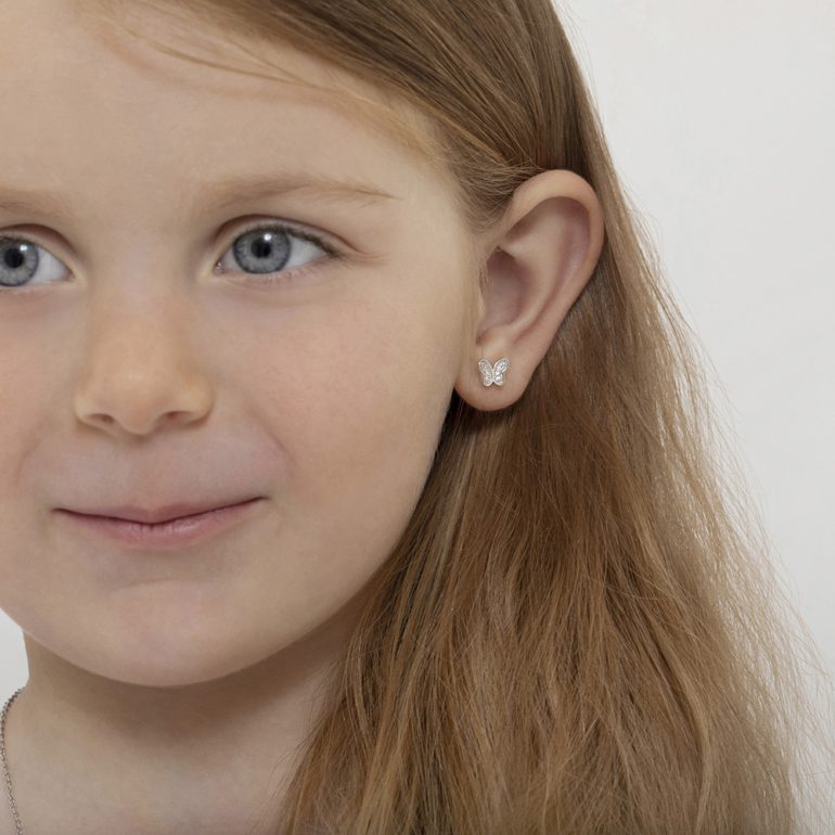 Sterling silver stud earrings for kids - butterfly