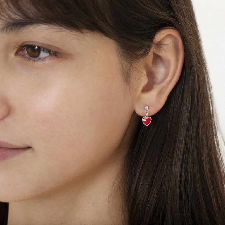 A pair of dandling sterling silver stud earrings for kids - hearts