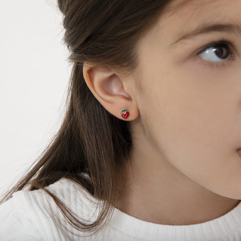 Vaikiški sidabriniai auskarai braškės