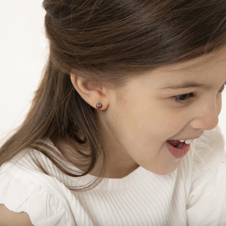 Vaikiški sidabriniai auskarai braškės