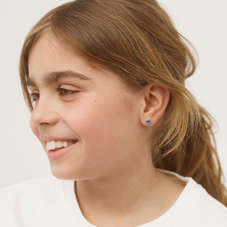 Sterling silver stud earrings for kids with heart shaped cubic zirconia
