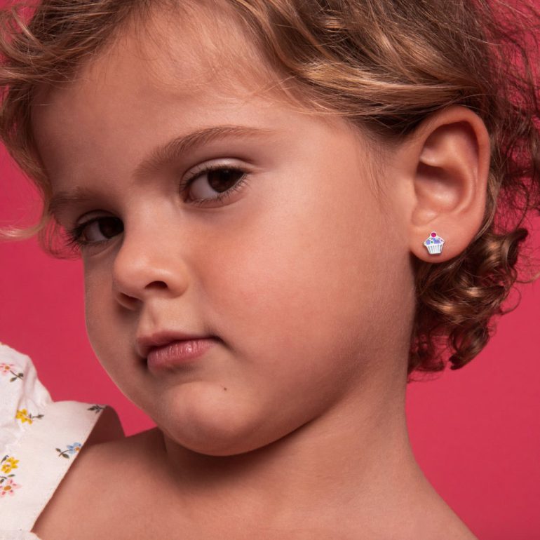 Sterling silver cherry on top cupcake child earrings