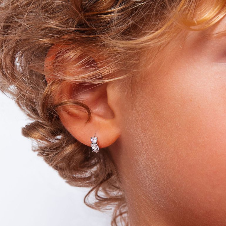 Sterling silver kids hoop earrings with cubic zirconia