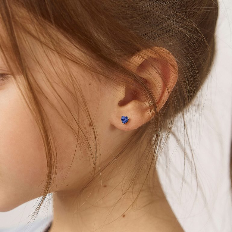 Sterling silver stud earrings for kids with heart shaped cubic zirconia