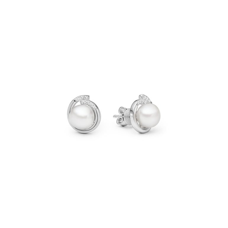 Sidabriniai adatiniai auskarai su natūraliais gėlavandeniais perlais ir cirkoniais