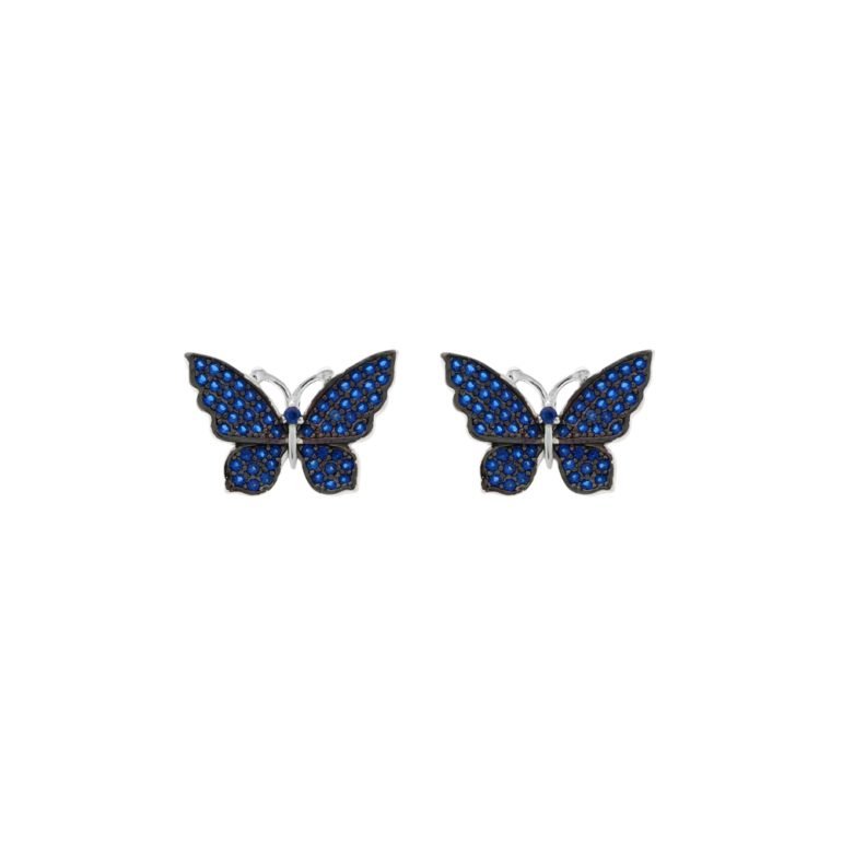 Sidabriniai adatiniai auskarai drugeliai su mėlynais cirkoniais