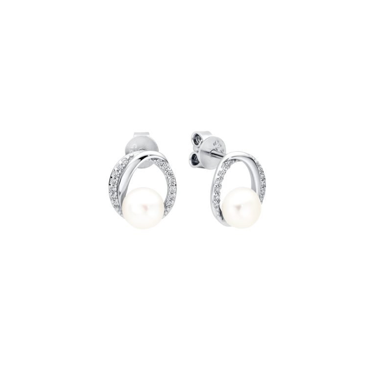 Sterling silver stud earrings with pearls and cubic zirconia