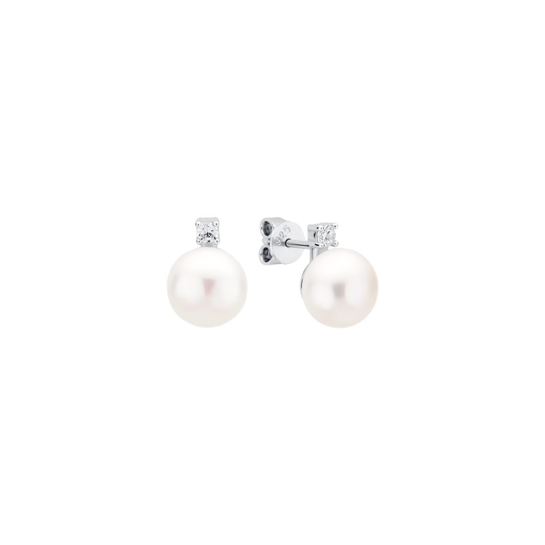 Sidabriniai adatiniai auskarai su natūraliais gėlavandeniais perlais ir cirkoniu