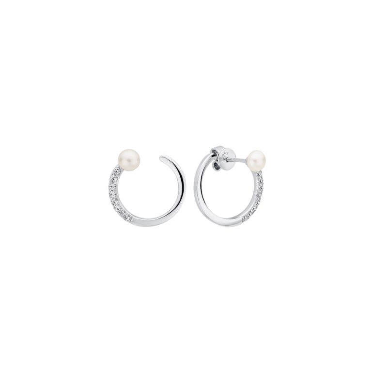 Sterling silver stud earrings with pearls and cubic zirconia