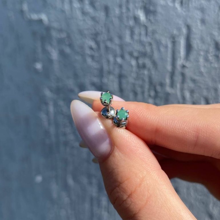 sterling silver stud earrings with emeralds