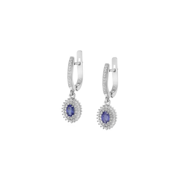 dandling sterling silver earrings with tanzanites and fianits