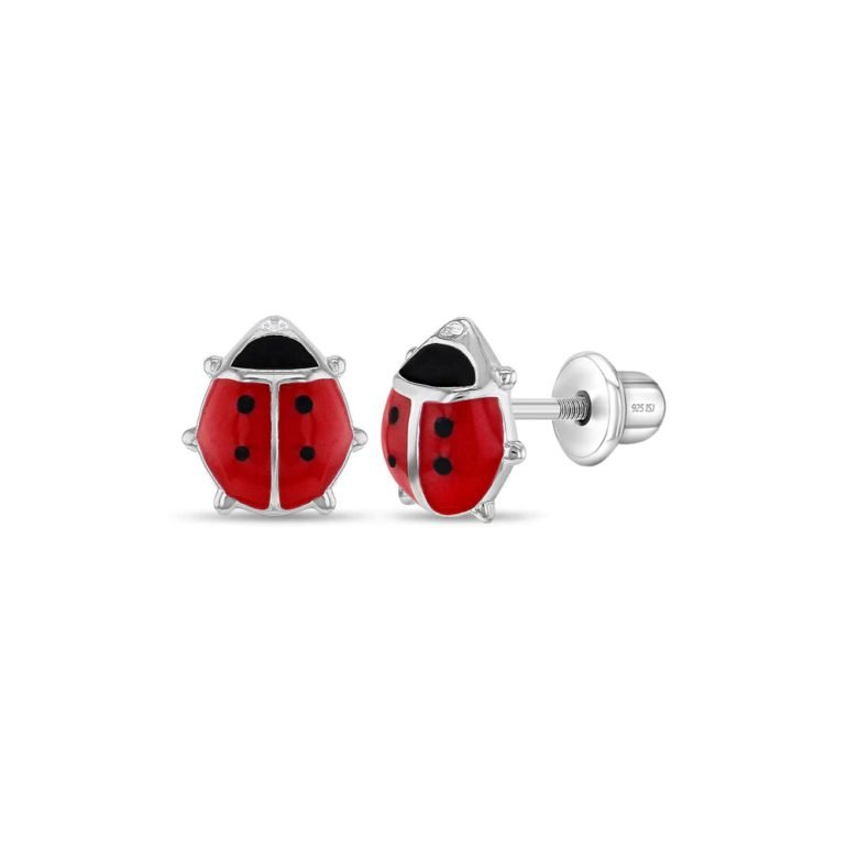 Sterling silver stud earrings for kids - ladybug