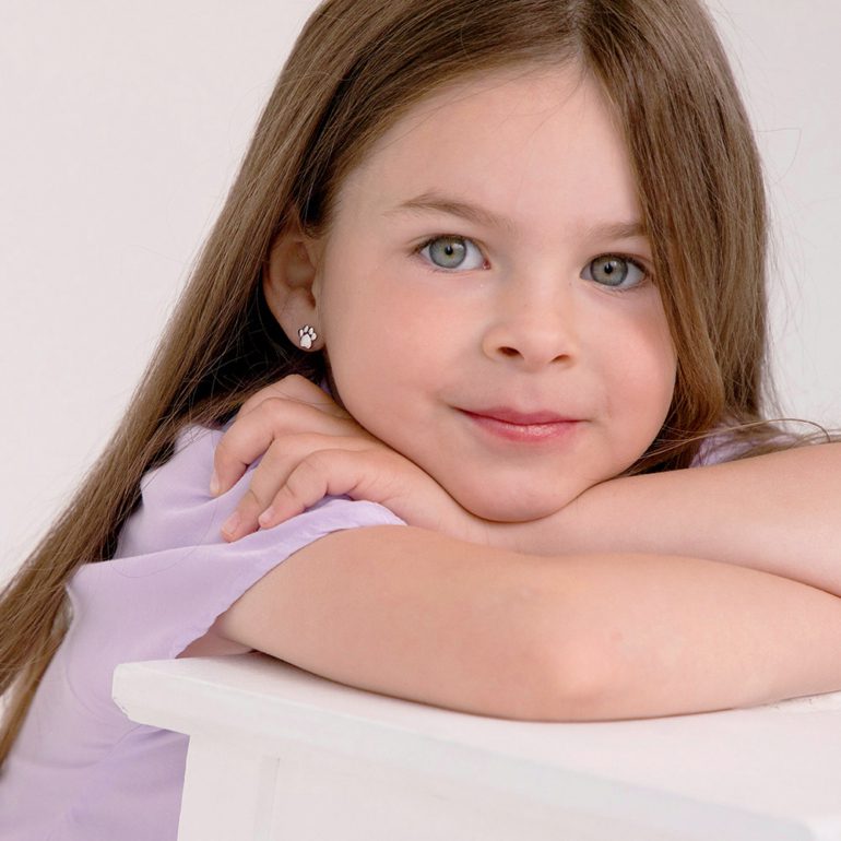 Sterling silver stud earrings for kids - dog paw