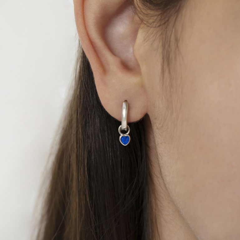 Sterling silver hoop kids earrings with dandling heart