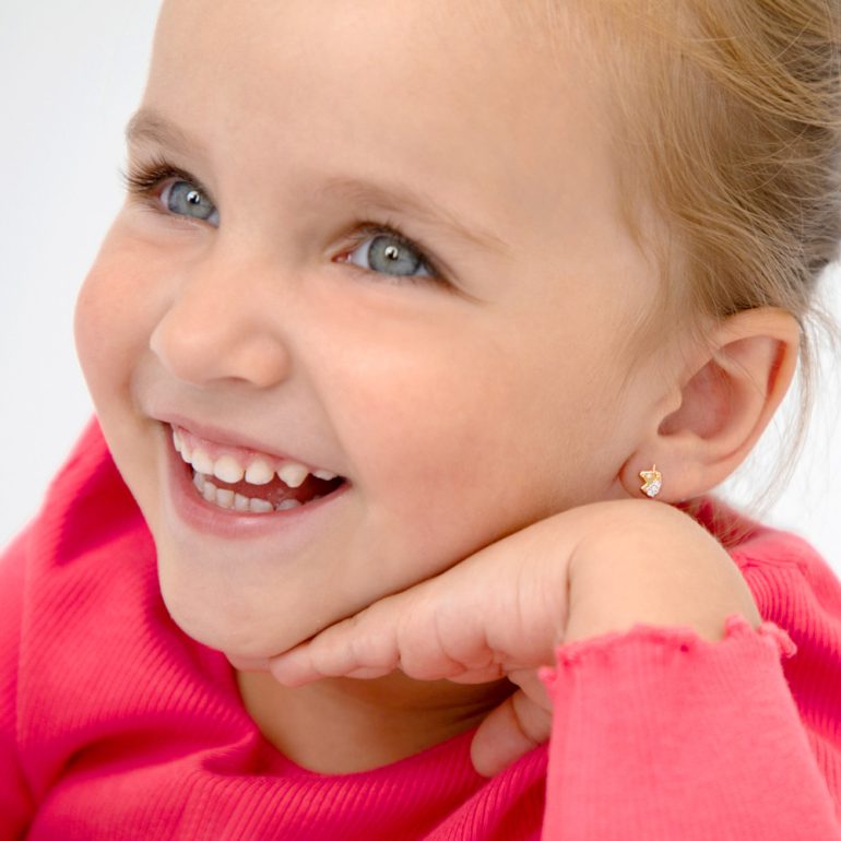 Yellow gold kids earrings with cubic zirconia - Unicorn