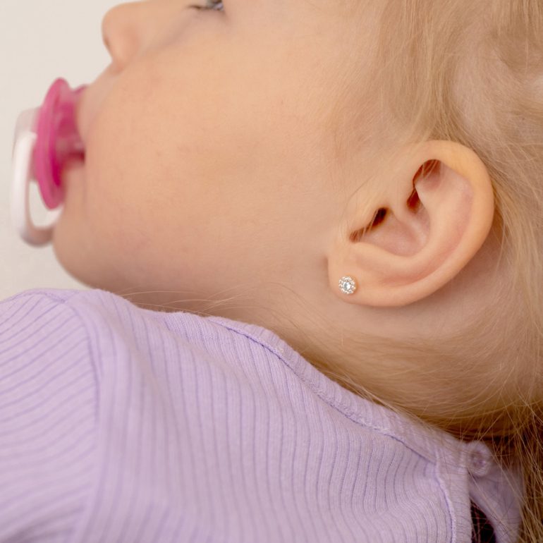 Yellow gold kids earrings with cubic zirconia