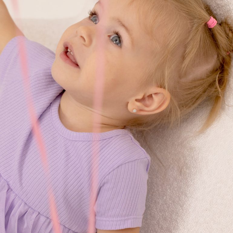 Yellow gold kids earrings with cubic zirconia