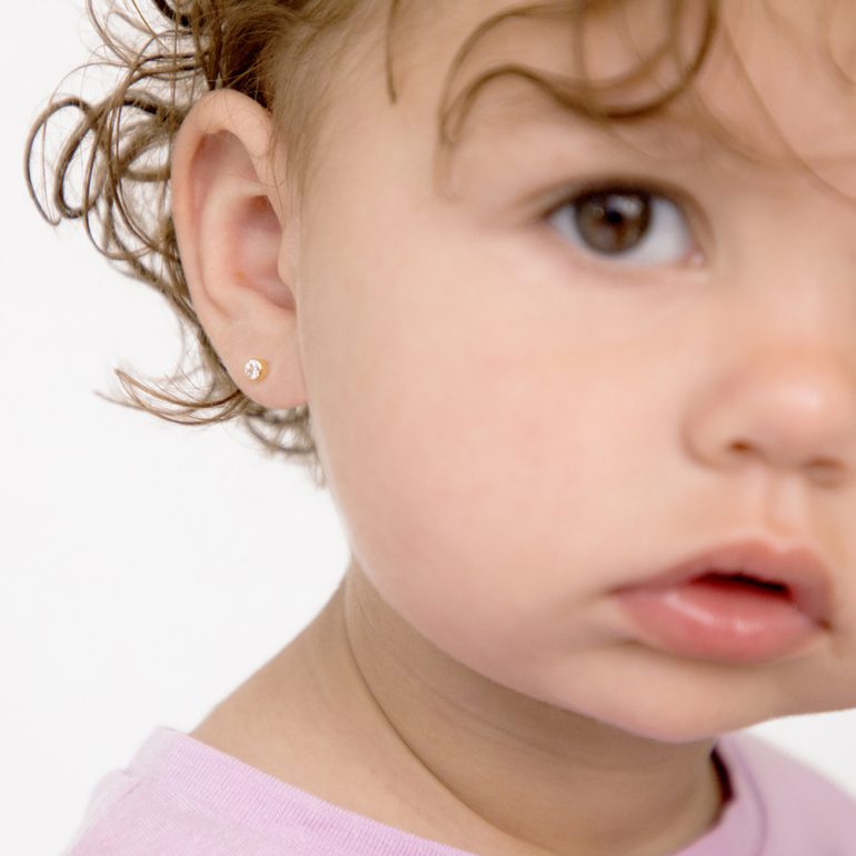 yellow gold kids earrings with diamonds