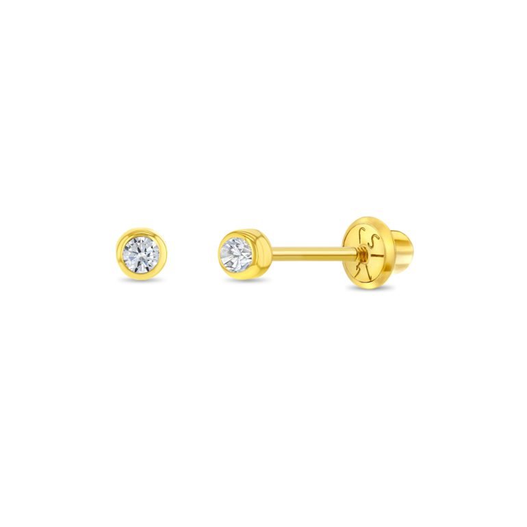 yellow gold kids earrings with diamonds