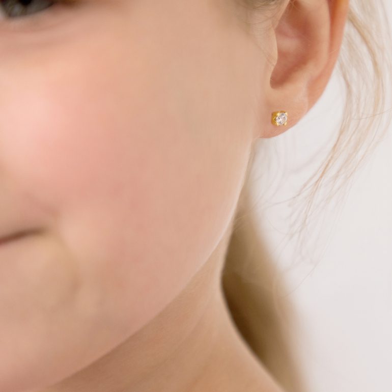 yellow gold kids earrings with diamonds