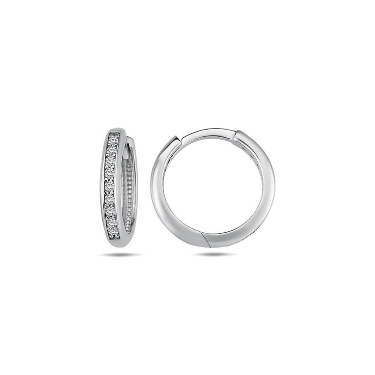 White gold hoop earrings with cubic zirconia