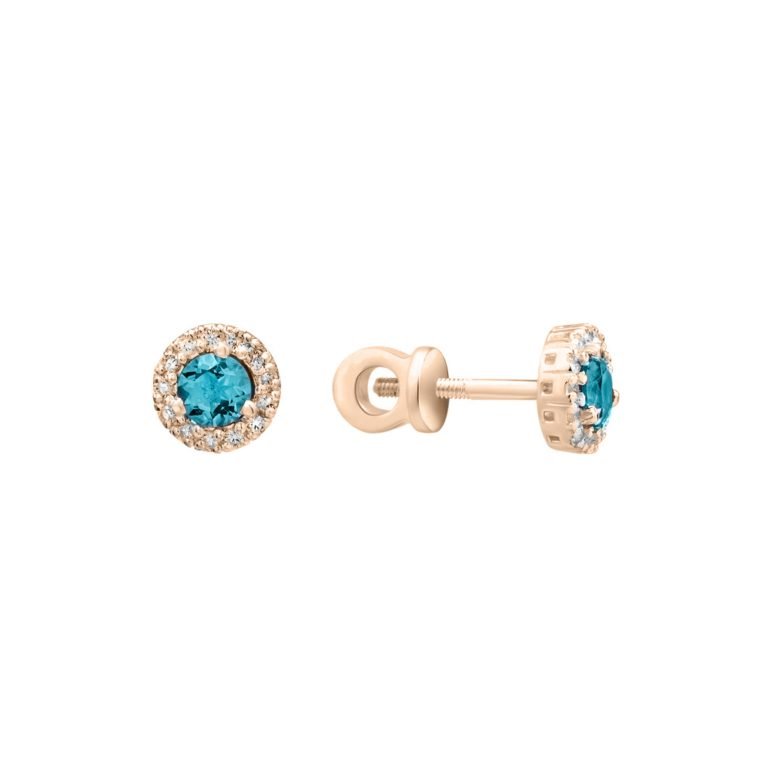 Rose gold stud earrings with London blue topaz