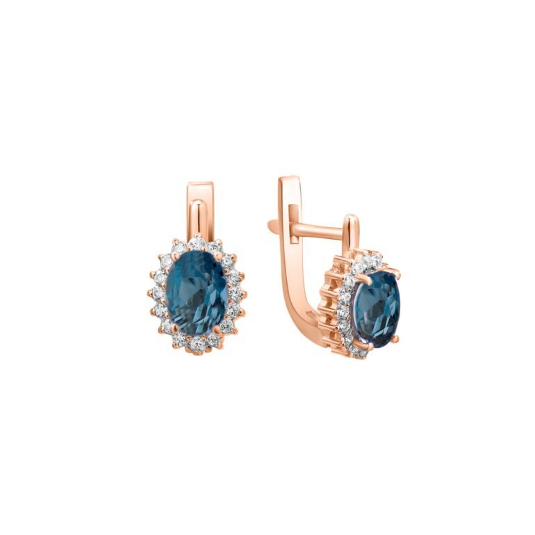 Rose gold earrings with London blue topaz and fianits
