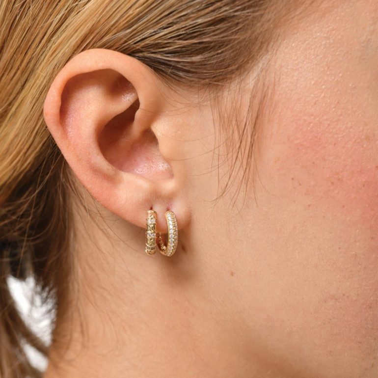 Yellow gold hoop earrings with cubic zirconia