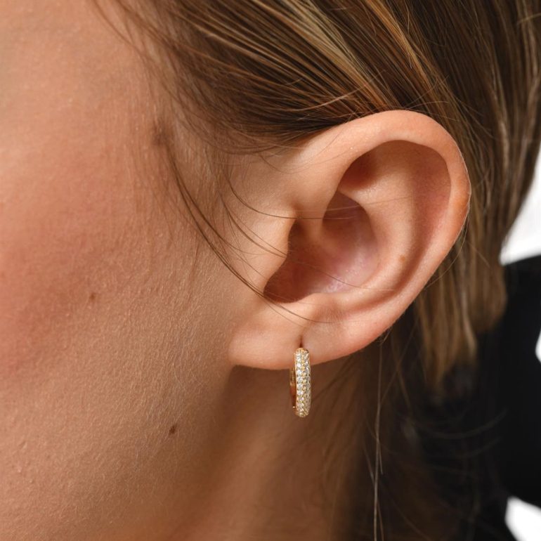 Yellow gold hoop earrings with cubic zirconia