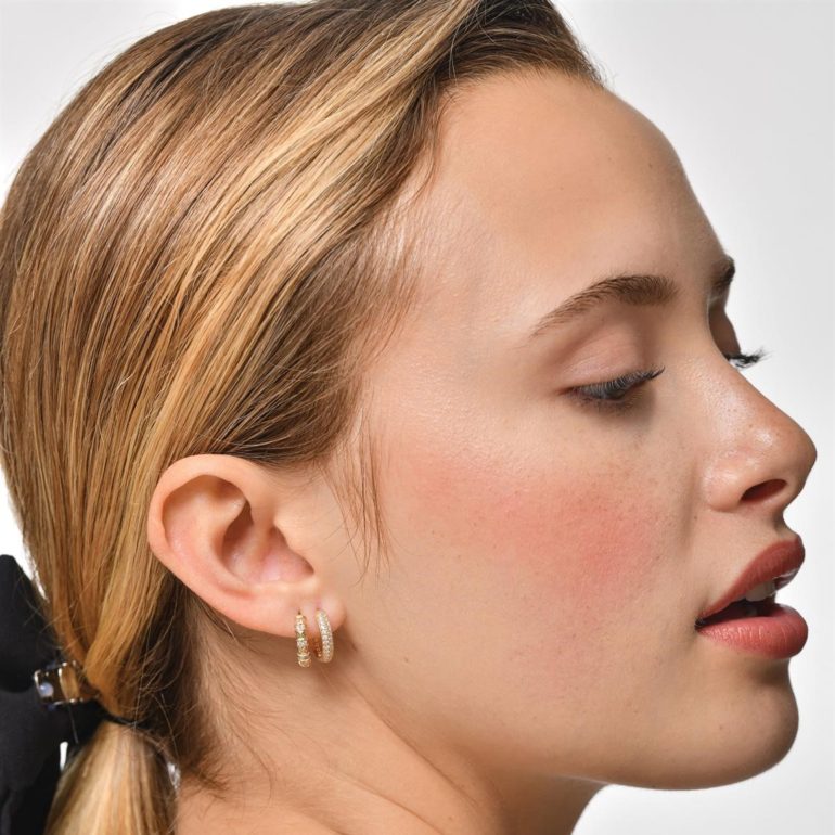 Yellow gold hoop earrings with cubic zirconia