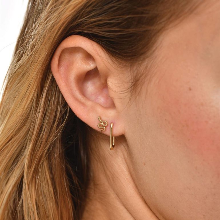 Yellow gold stud earrings - snake
