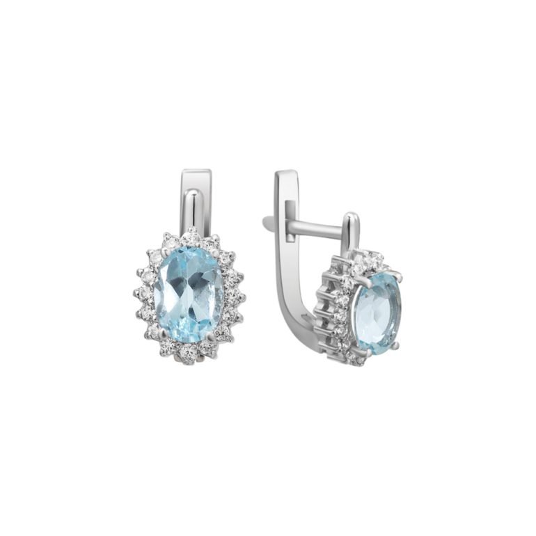 Sterling silver earrings with sky topaz and fianits