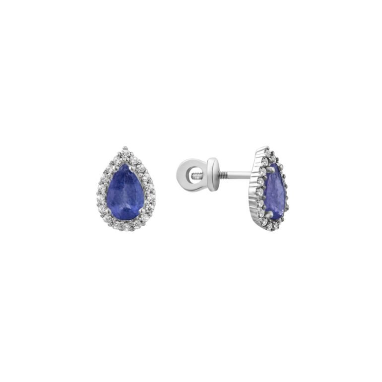 Sterling silver stud earrings with tanzanites and fianits